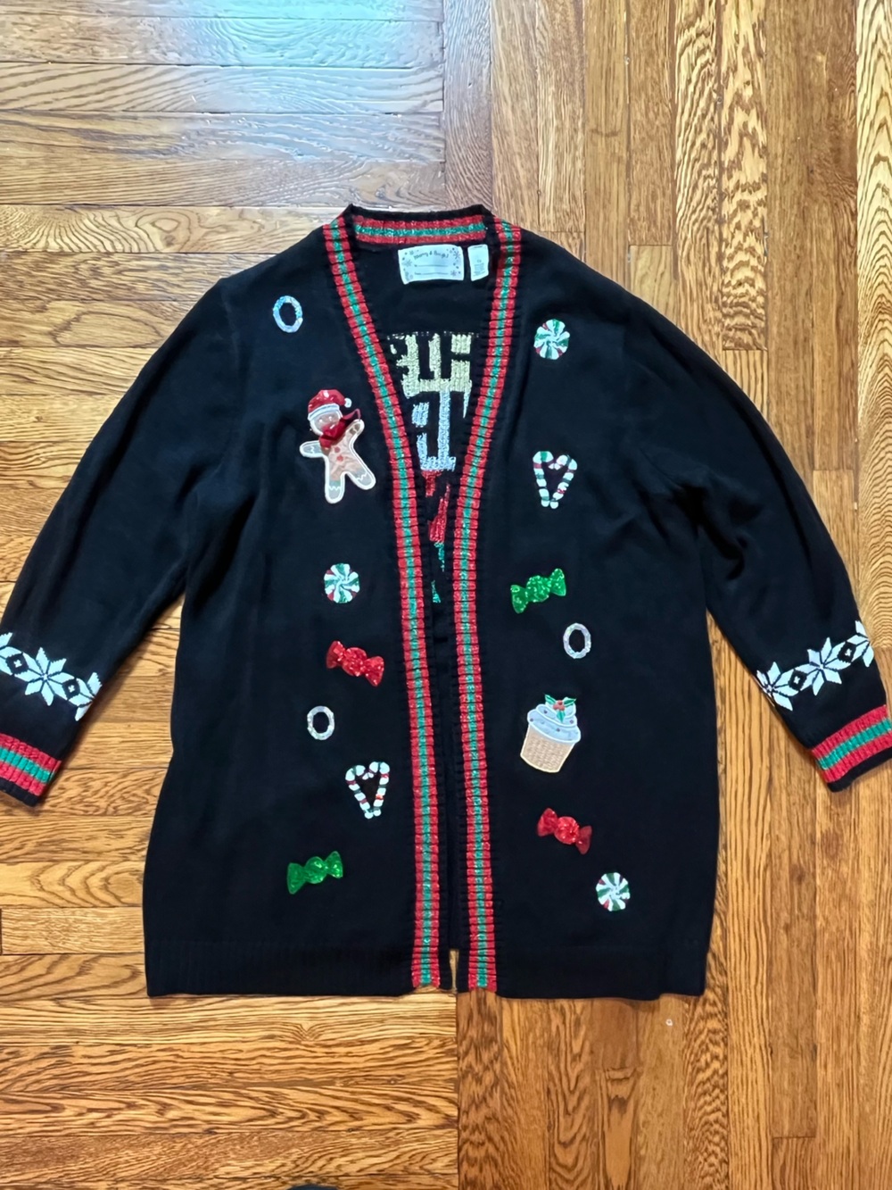 Black Women's Holiday Embellished Cardigan Sweater